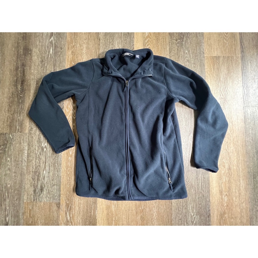 Lands' End Fleece Jacket Mens XL Navy Blue Full Zip Mock Neck‎ Pockets